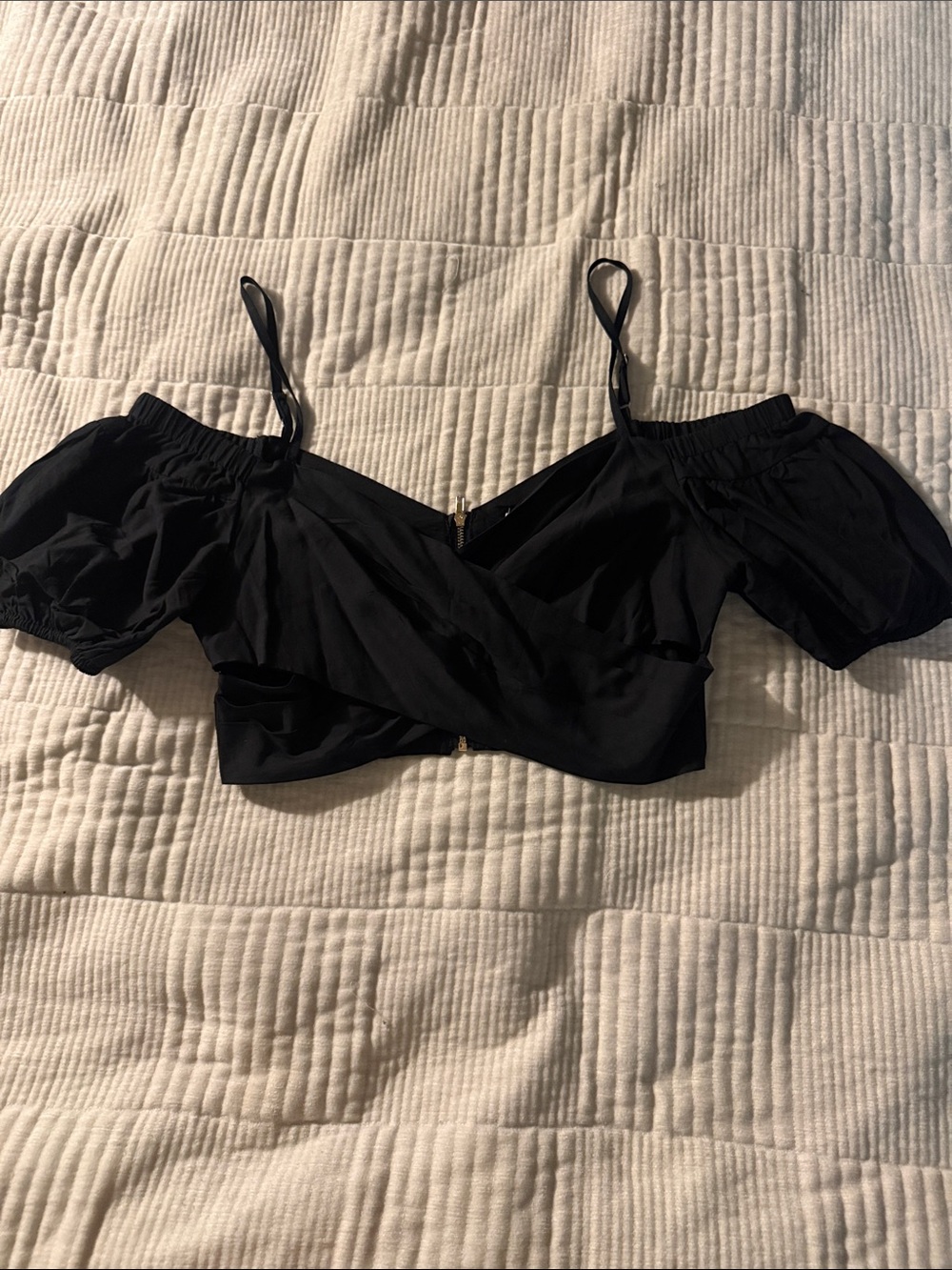 Showpo Black Off-Shoulder Wrap Crop Top with Straps